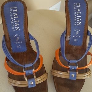Italian shoemaker Wood Sandal w/Leather Straps